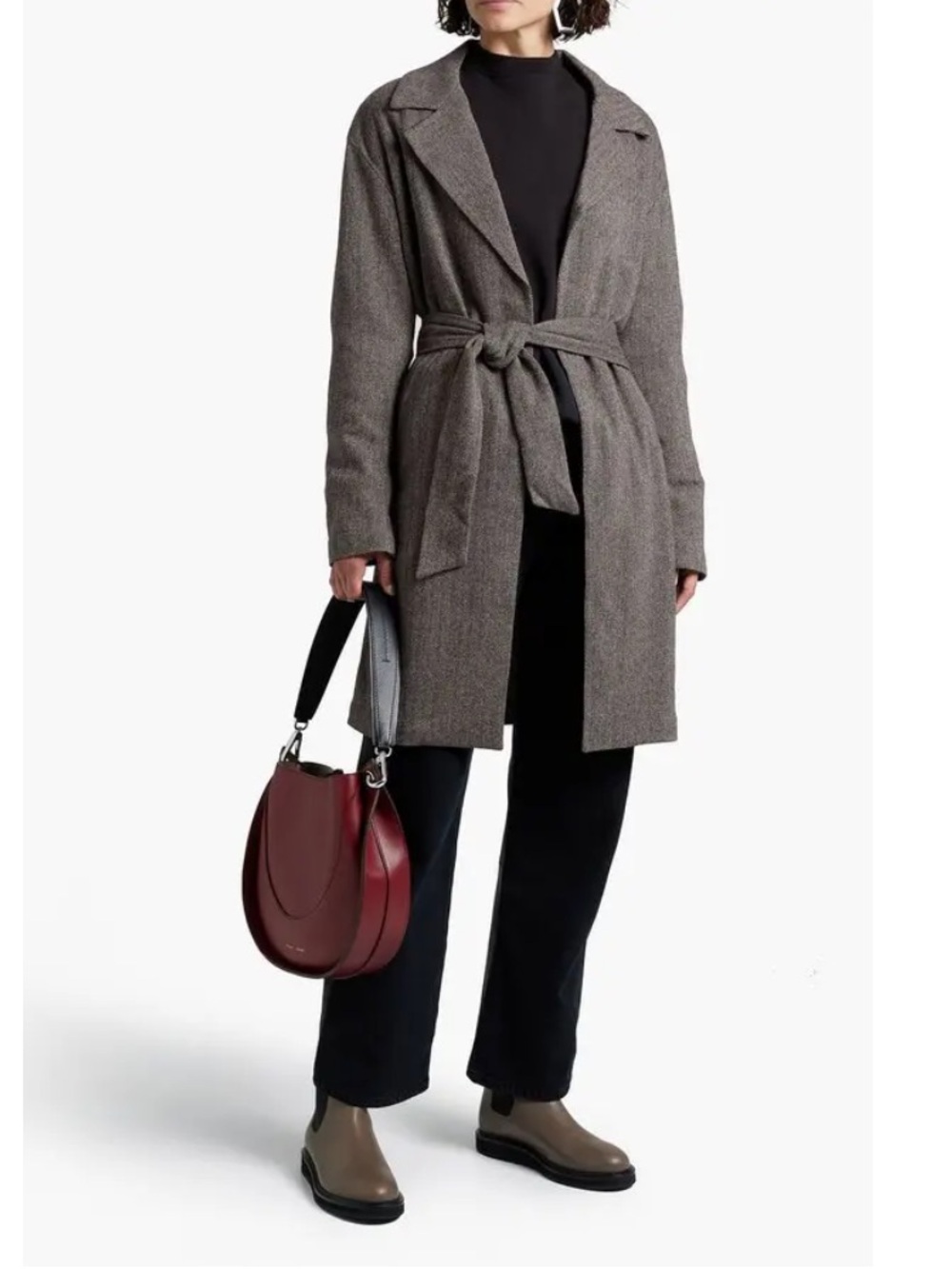 rag & bone Sven Belted Herringbone Woolblend Coat in Brown Gray